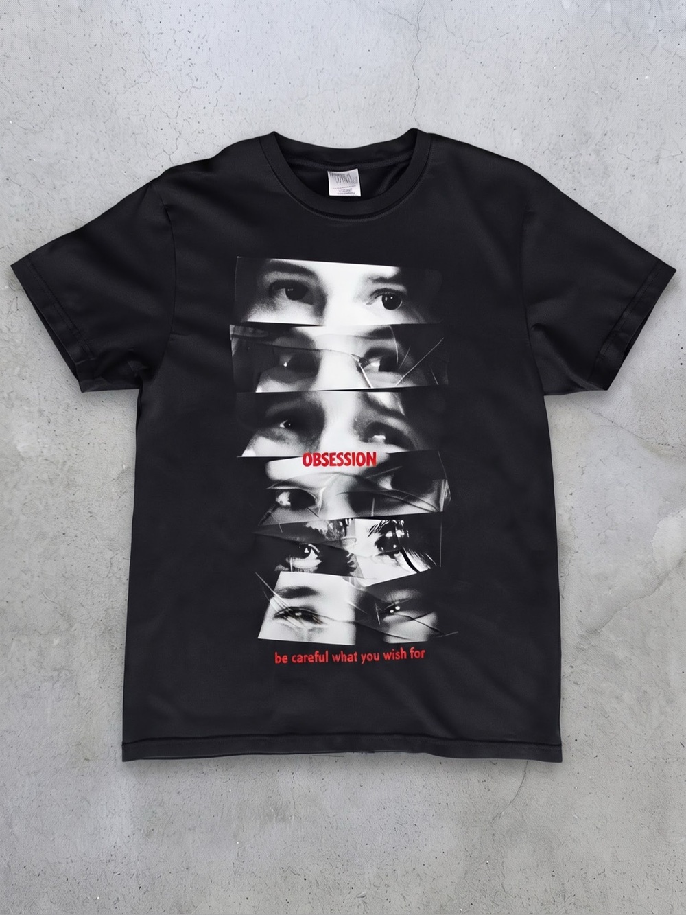 Obsession movie shirt with be careful you
wish for eye collage